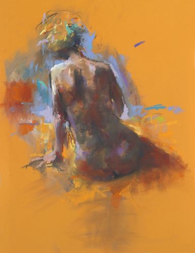 Zittend rugnaakt, pastel, 2014, 65 x 50 cm, Verkocht