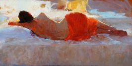 Liggend model in rood