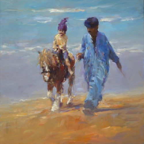 Horse riding Plage Abouda, oil / canvas, 2016, 100 x 100 cm, Sold