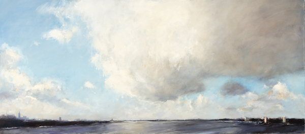 Wolk boven Amsterdam, Olieverf / doek, 2007, 80 x 180 cm, Verkocht