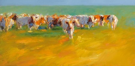Vaches rouge-pie dans la lumière de l'été, Papier Beaux-Arts, 2008, 35 x 70 cm, € 180,-