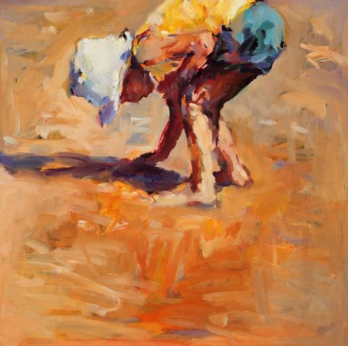 Schelpenzoeker, olieverf / doek, 2010, 50 x 50 cm cm, Verkocht