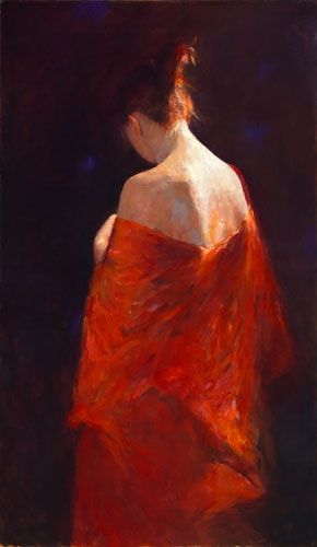 Modèle au kimono rouge, Peinture à l’huile sur toile, 2010, 120 x 70 cm, Vendu