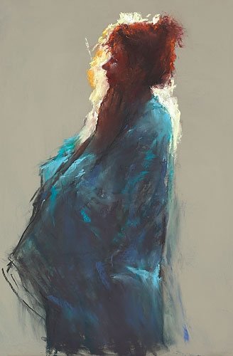 Model in turquoise kimono