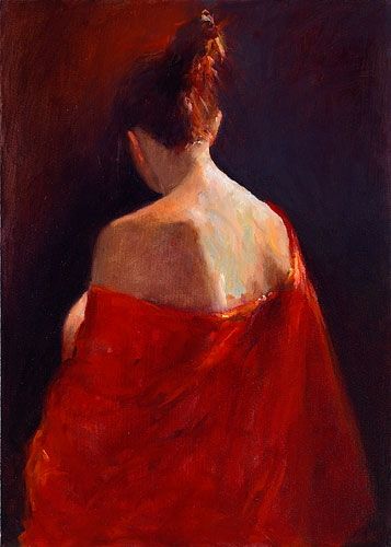 Model in rode kimono II, olieverf/linnen, 2012, 70 x 50 cm, Verkocht