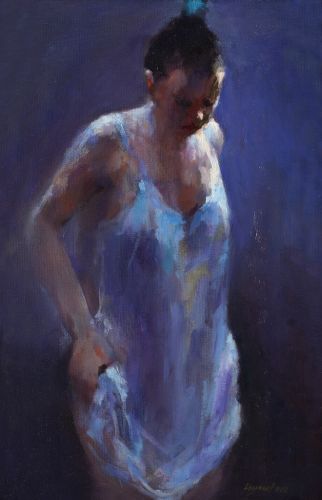 Modèle en bleu, Peinture à l’huile sur toile, 2013, 120 x 50 cm, Vendu