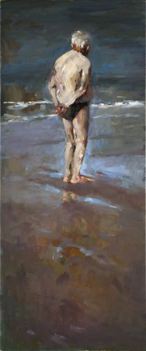 De oude man & de zee, olieverf / linnen, 2013, 120 x 40 cm, Verkocht