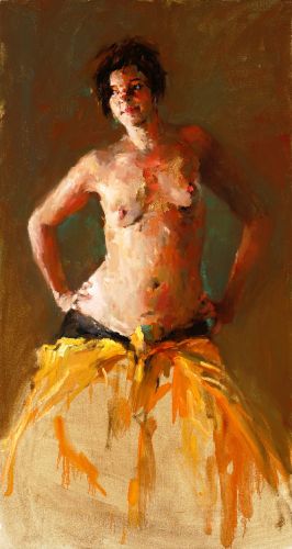 Model in yellow kimono, Oil / canvas, 2006, 130 x 70 cm, Sold