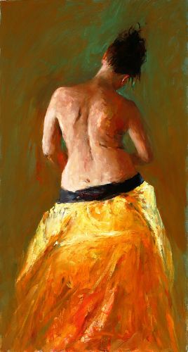 Modèle au kimono jaune II, Peinture à l’huile sur toile, 2006, 130 x 70 cm, Vendu