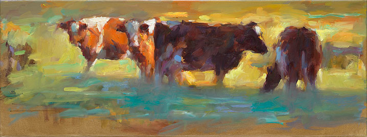 Vaches rouges, Peinture à l’huile sur toile, 2014, 30 x 80 cm, Vendu