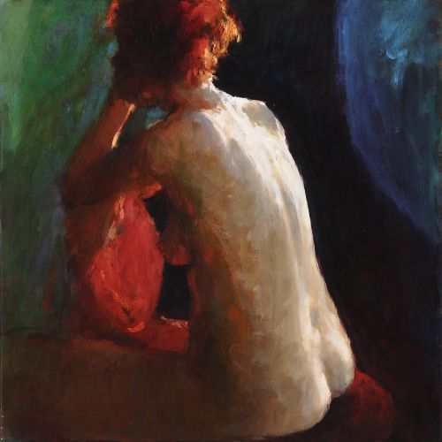 Jeune femme à la lune, Peinture à l’huile sur toile, 2006, 50 x 50 cm, Vendu