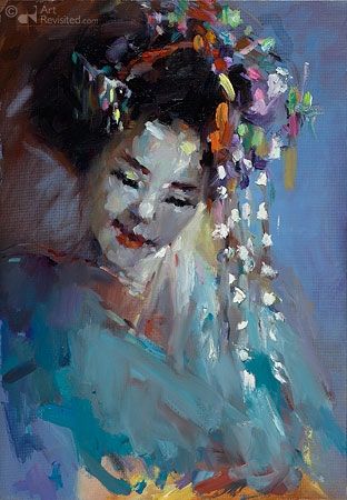 Geisha, Peinture à l’huile sur toile, 2018, 50 x 35 cm, Vendu