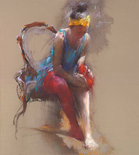 Red socks, pastel, 2018, 109 x 99 cm, Sold