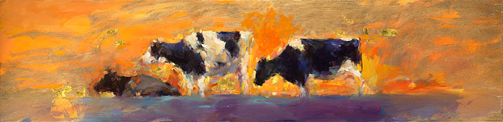 Cloud & cows, oil / canvas, 2019, 100 x 100 cm, Option