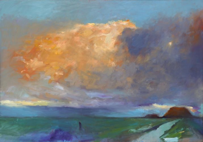 Heitelân (oranje wolk), olieverf/linnen, 2019, 140 x 200 cm, Verkocht