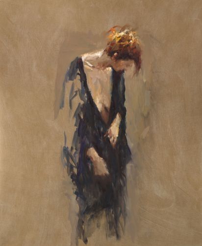 Model in black kimono, oil on paper, 2019, 104 x 81 cm, Sold