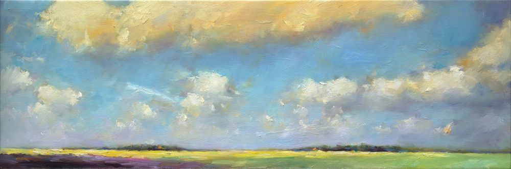 Zomers landschap, olieverf/linnen, 2020, 40 x 120 cm, Verkocht