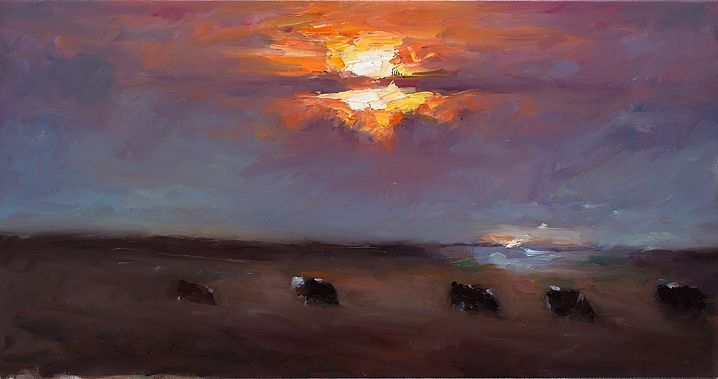 Zonsondergang, olieverf/linnen, 2019, 40 x 100 cm, Verkocht