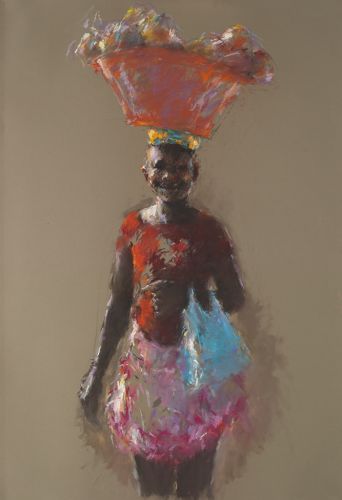 Femme de pēche  Sal Cabo Verde, Pastel, 2021, 100 x 70 cm, Vendu