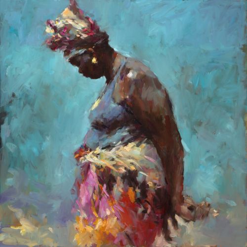 Visvrouw Cabo Verde, olieverf / linnen, 2021, 100 x 100 cm, Verkocht