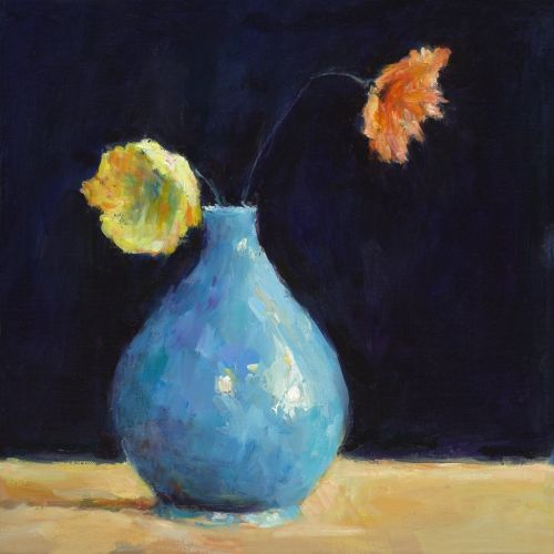 Fleur nature morte, peinture à l'huile, 2021, 30 x 30 cm, Vendu