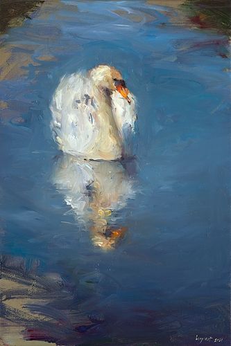 Cygne, peinture à l'huile, 2022, 60 x 40 cm, Vendu