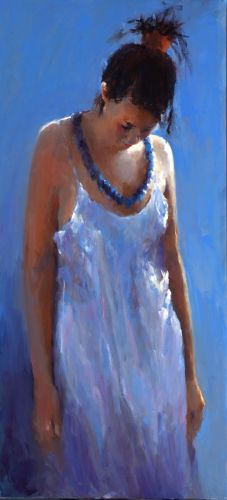 Model in blauw, Olieverf / doek, 2007, 120 x 55 cm, Verkocht