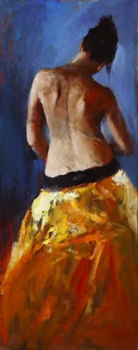 Gele kimono II, Olieverf / doek, 2007, 100 x 40 cm, Verkocht