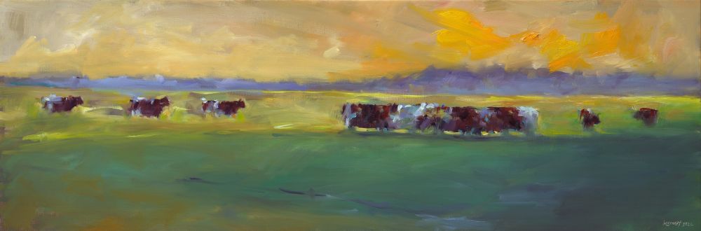 Red cows, oil / canvas, 2022, 40 x 120 cm, Sold