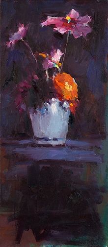 Zinnia, Cosmea & Dahlia, oil / canvas, 2023, 50 x 22 cm, € 2.250,-