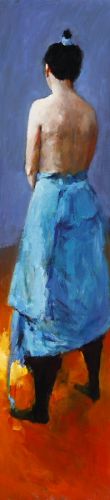 Blauwe kimono III, Olieverf / doek, 2007, 70 x 16 cm, Verkocht