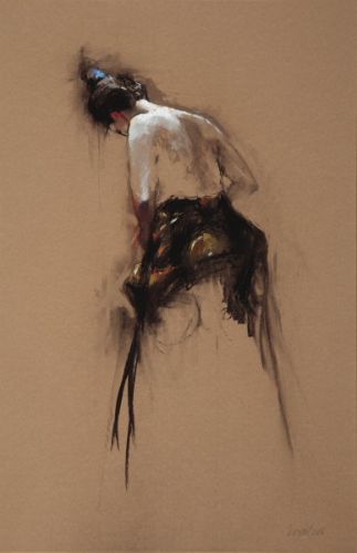 Model with black kimono, Pastel, 2008, 97 x 64 cm, Sold