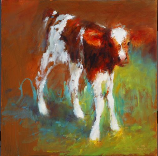 Jeune veau, Huile sur toile, 2008, 50 x 50 cm, Vendu