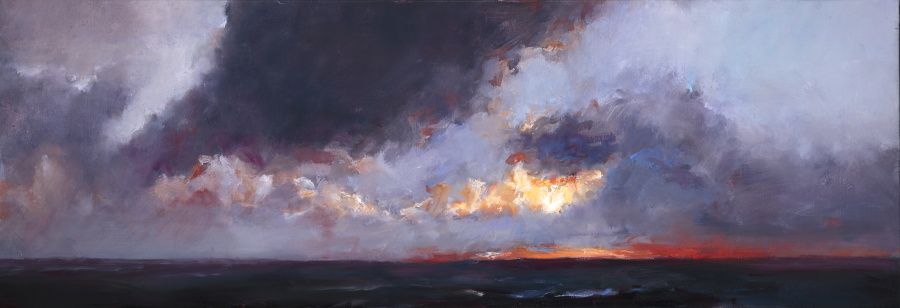 Zonsondergang, Olieverf / doek, 2008, 40 x 120 cm, Verkocht