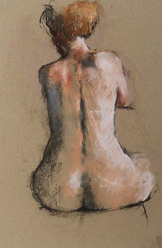 Ziitend rugnaakt, Pastel, 2006, 55 x 33 cm, Verkocht