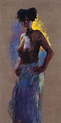 Model met veren hoedje, Olieverf / doek, 1999, 100 x 50 cm, Verkocht