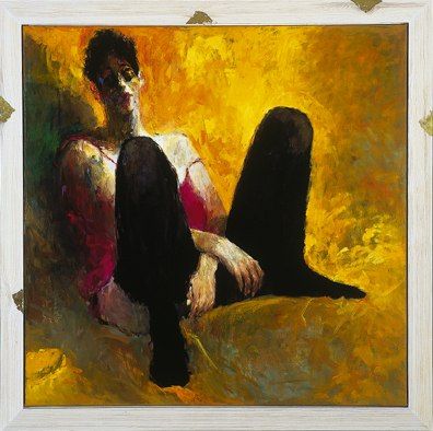 Model with black stockings, Oil / canvas, 2001, 100 x 100 cm, Sold