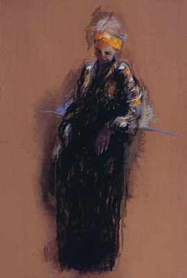 Model in black kimono, Pastel, 2000, 106 x 68 cm cm, Sold