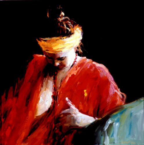 Red kimono II, Oil / canvas, 2002, 40 x 40 cm cm, Sold