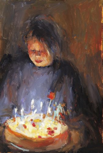 Un gâteau pour Beppe, Peinture à l’huile sur bois, 2006, 65 x 44 cm, Vendu