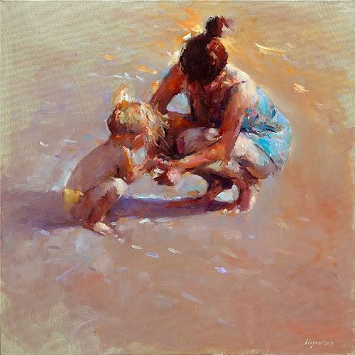 Sur la plage, Peinture à l’huile sur toile, 2012, 50 x 50 cm, Vendu